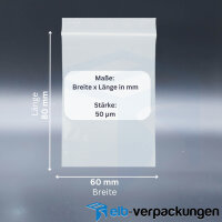 Druckverschlussbeutel ZIP Beutel 60 x 80 mm - 50my - transparent LDPE - (1 VPE = 100 Stück)